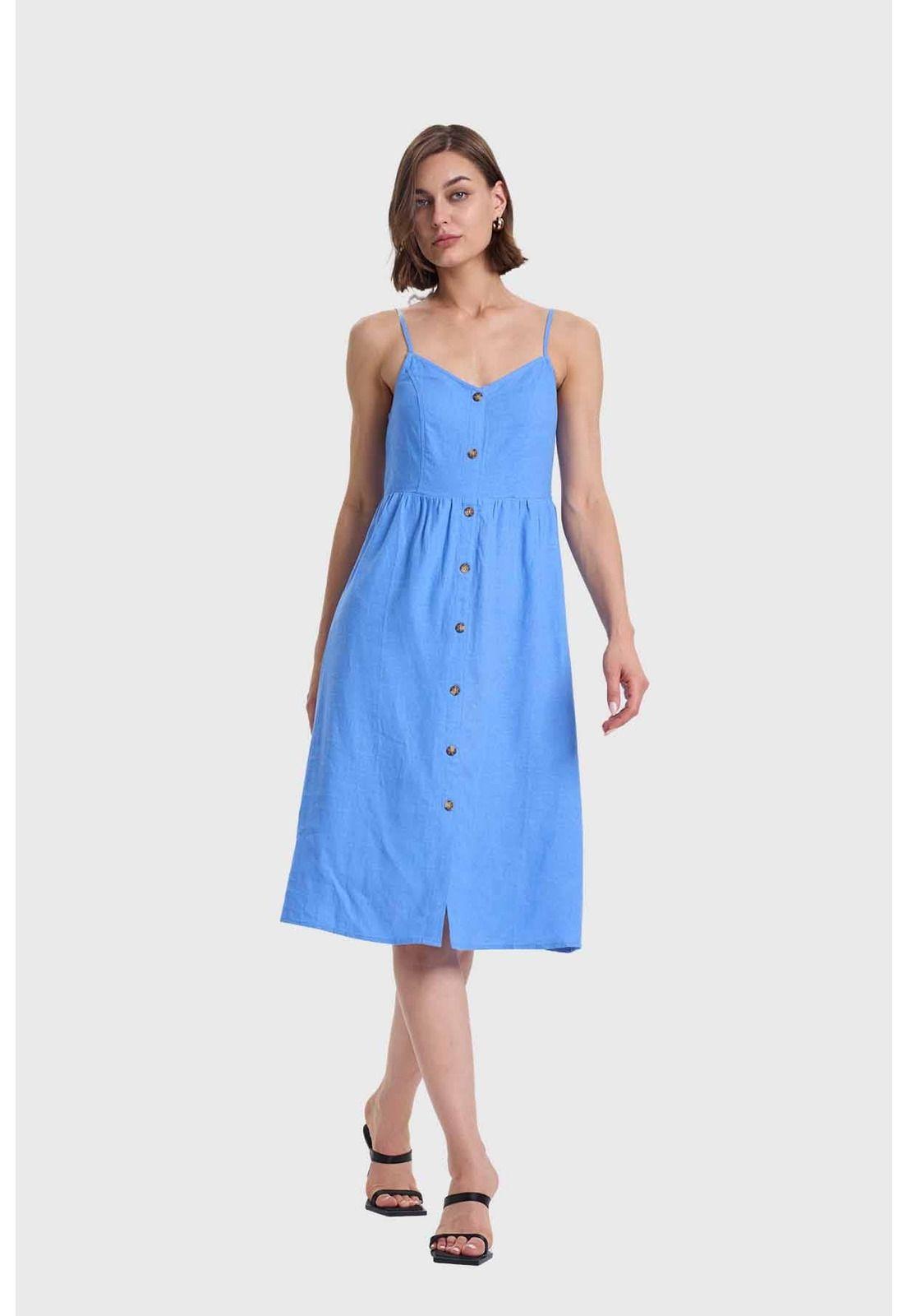 Vestido Mujer Pabilo Lino Celeste-3