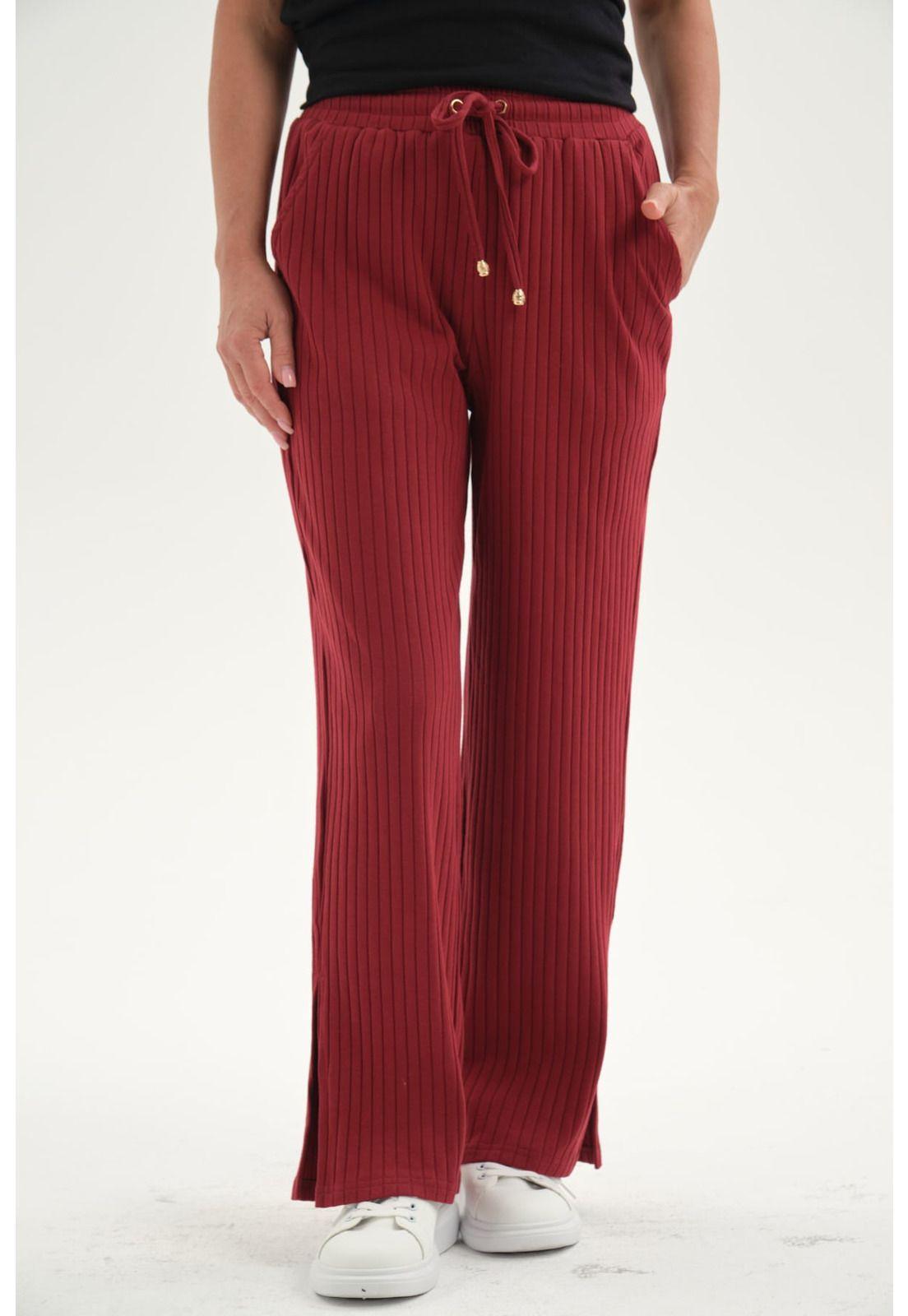 Pantalón Buzo Mujer Apertura Bota Burdeo-0