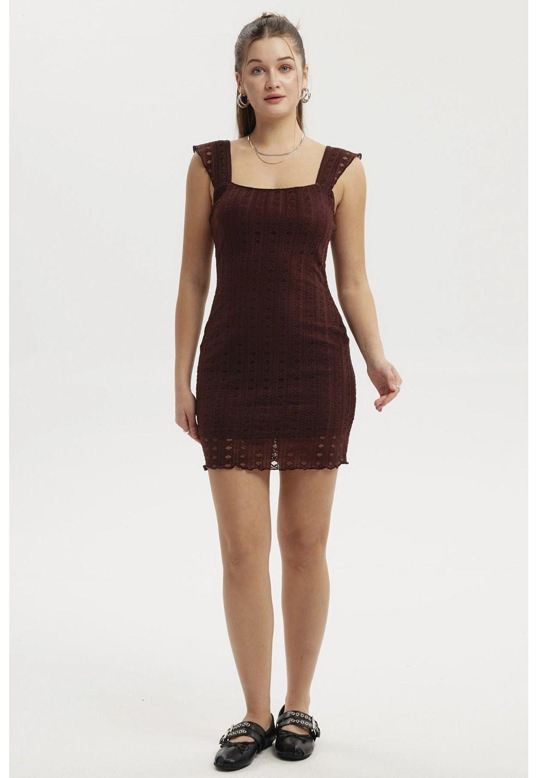 Vestido Mujer Corto Textura Café-0