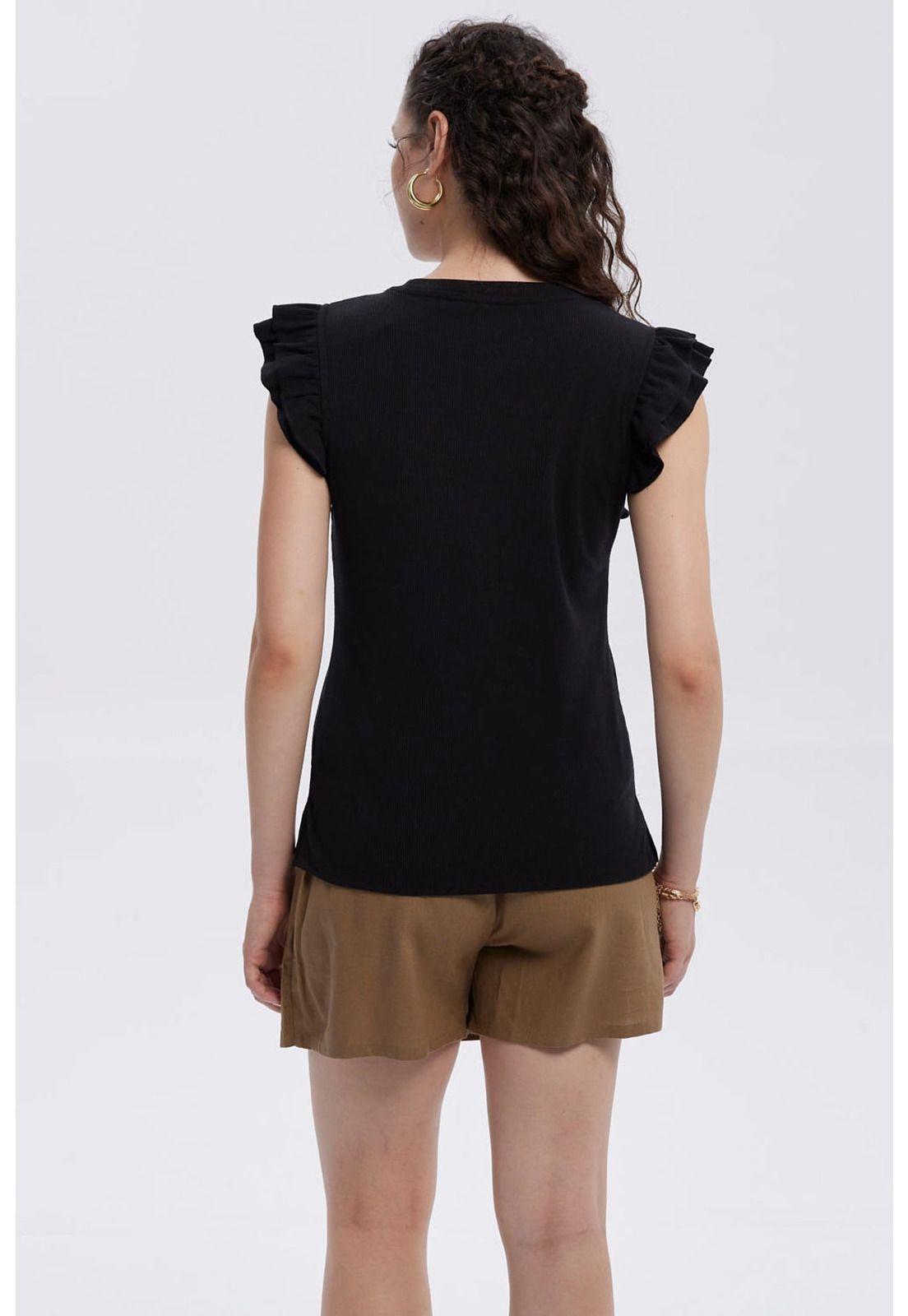 Polera Mujer Vuelos Rib Lisa Negro-1