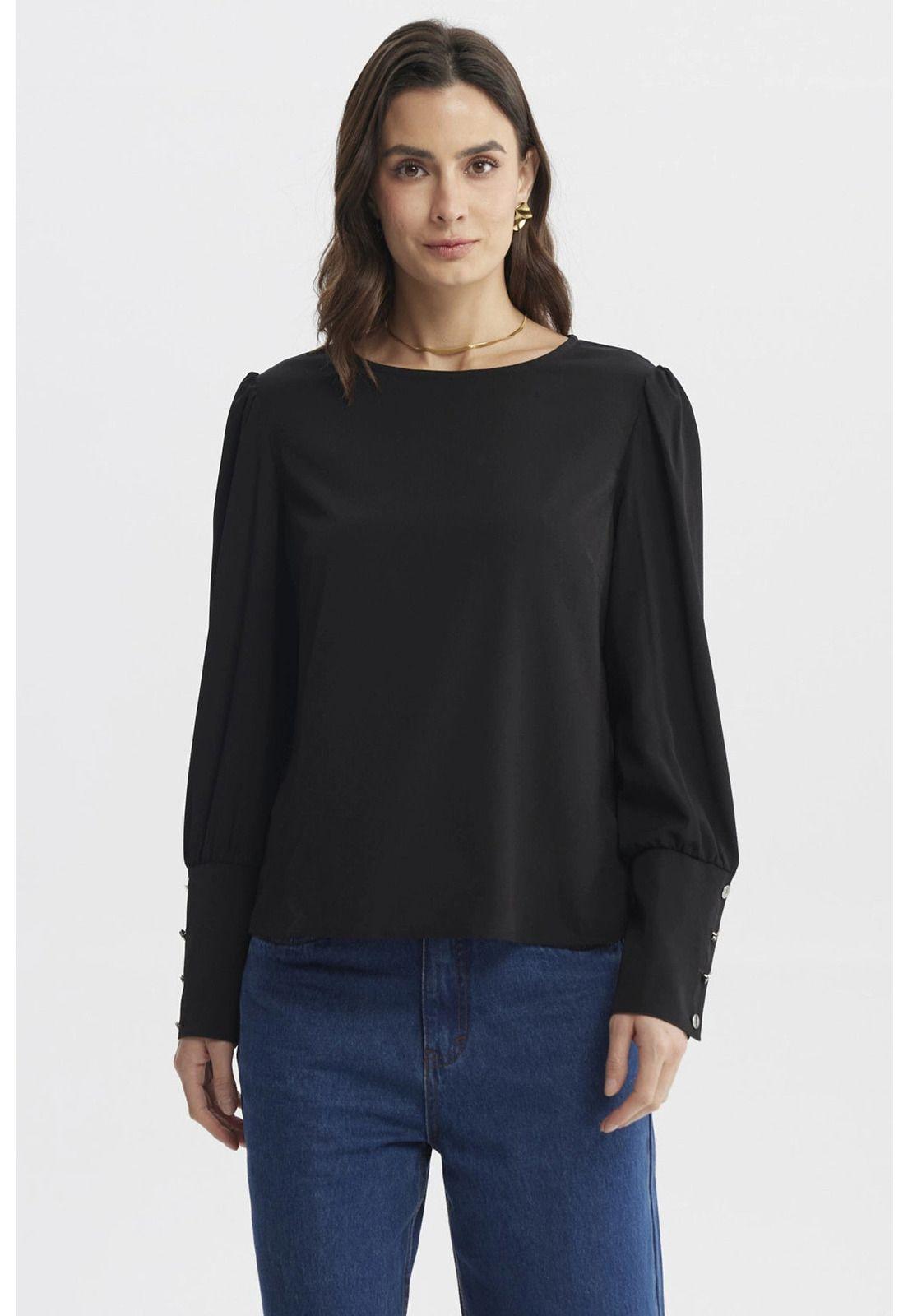 Blusa Mujer Aplicación Botones Negro-0