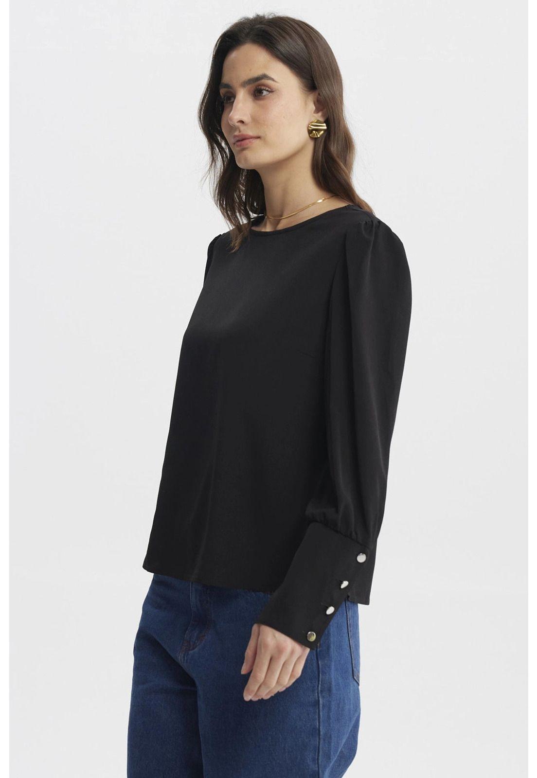 Blusa Mujer Aplicación Botones Negro-1