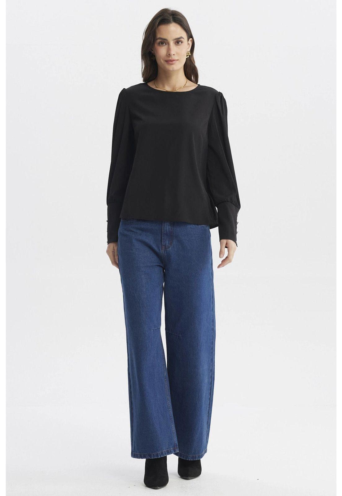 Blusa Mujer Aplicación Botones Negro-3