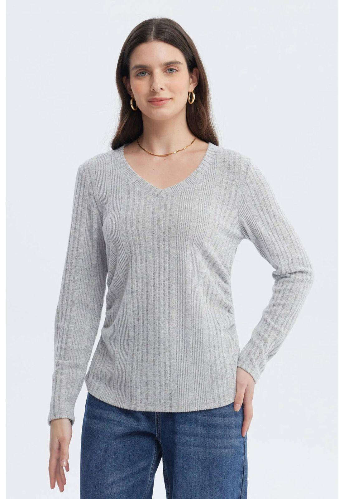 Polera Mujer Slim Gris Melange-0