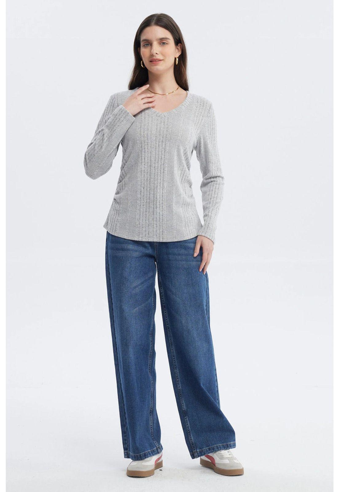 Polera Mujer Slim Gris Melange-3