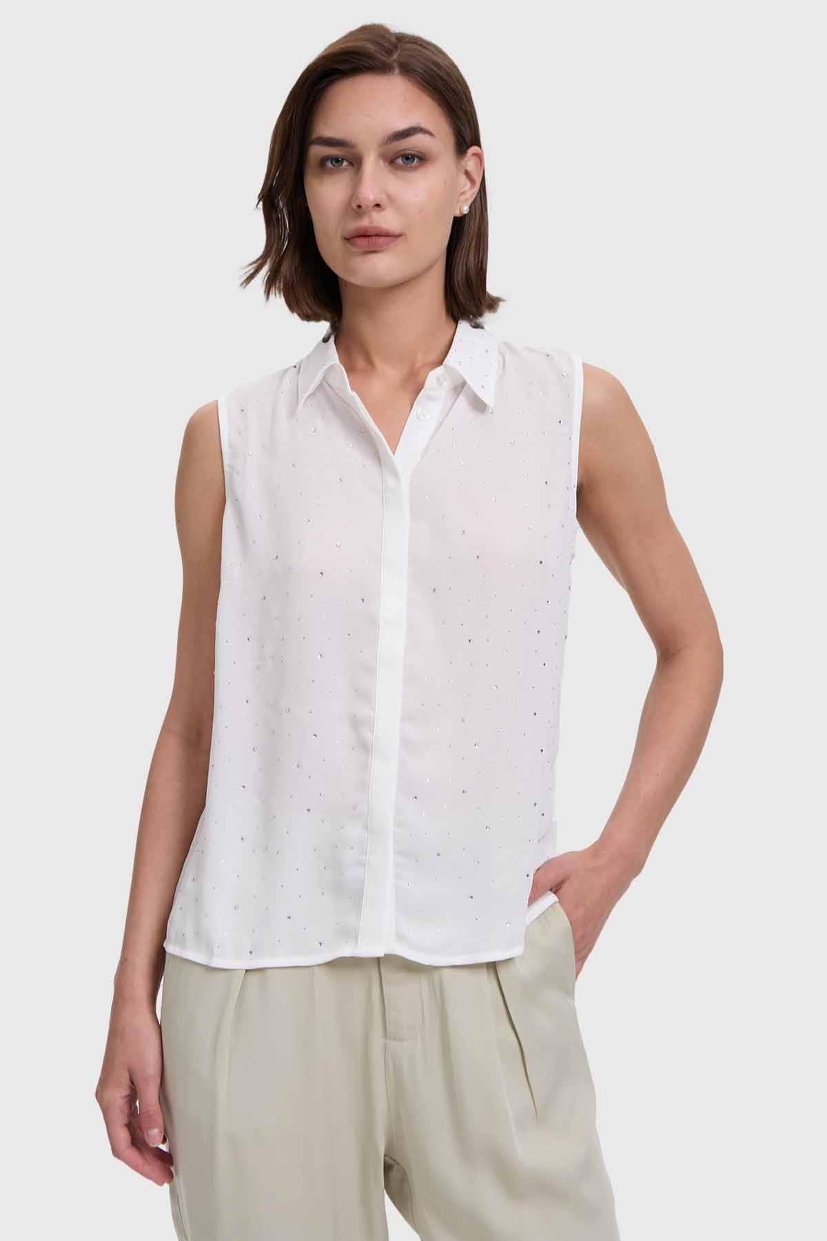 Blusa Mujer Abotonada Aplicación Crudo-3