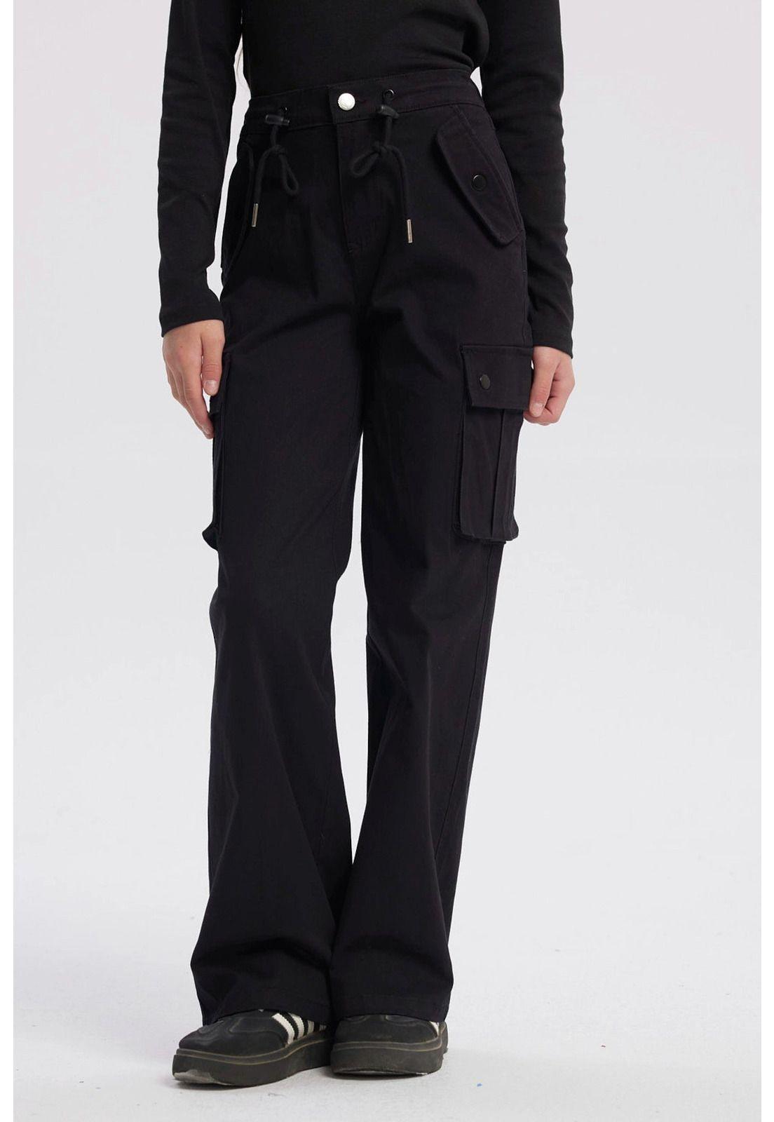 Pantalón Niña Cargo Cordón Negro-0