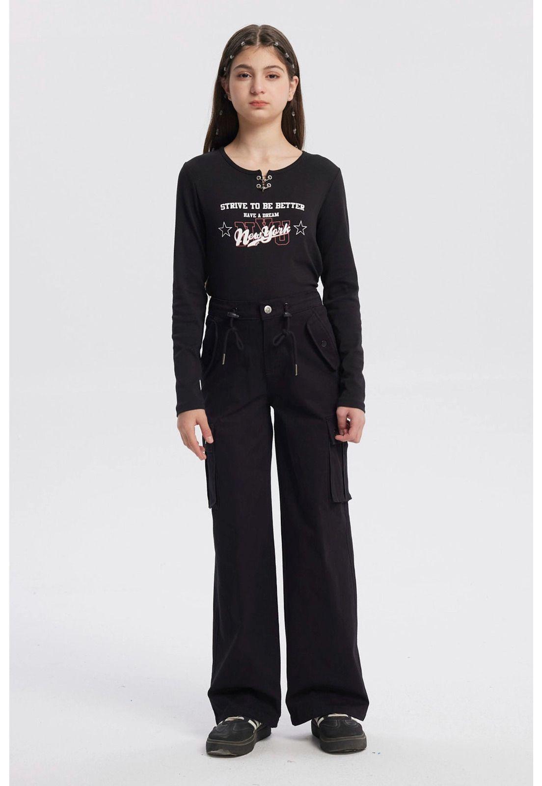 Pantalón Niña Cargo Cordón Negro-3