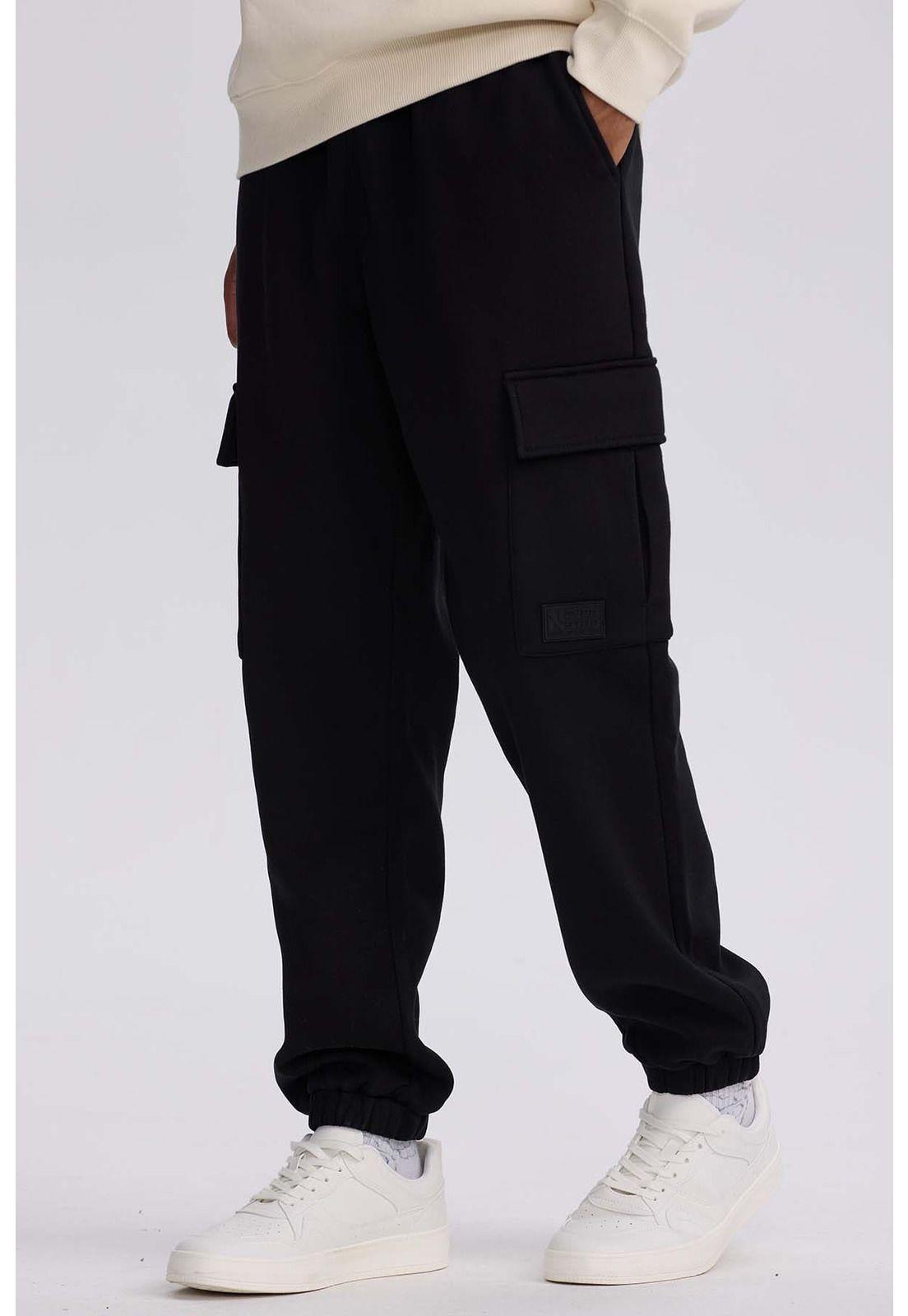 Pantalón Buzo Hombre Cargo Negro - ll-1