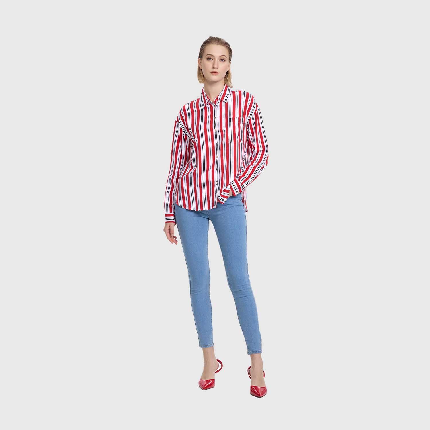 Blusa Mujer Abotonada Lisa Rojo Fashion's Park-3