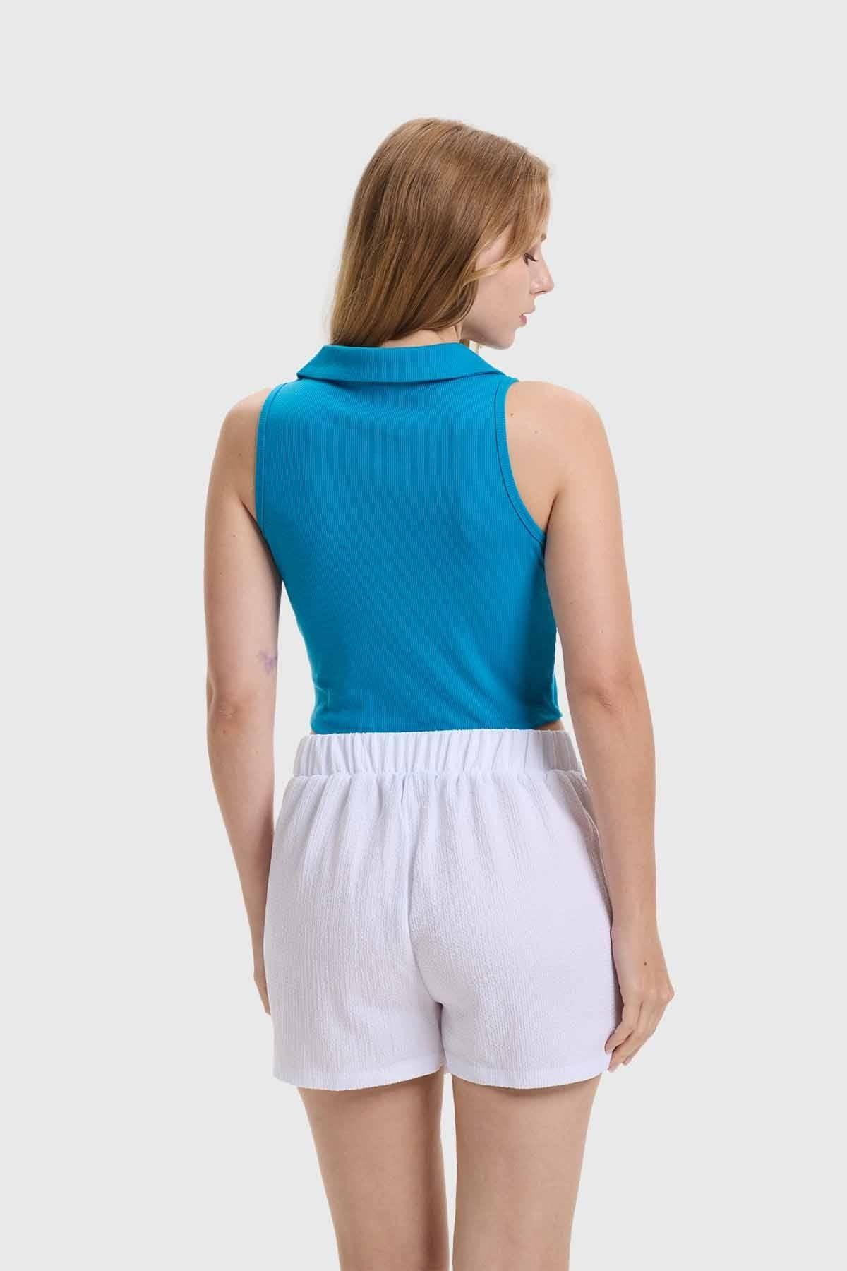 Polera Mujer Recogido Azul-2