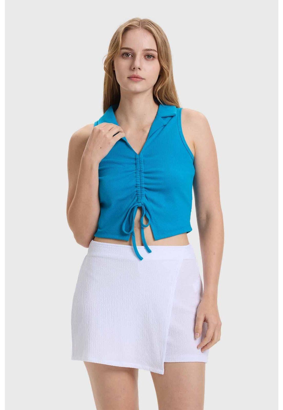 Polera Mujer Recogido Azul-0