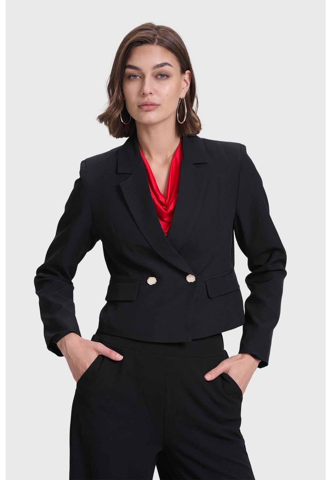 Blazer Mujer Corte Cruzado Negro-0