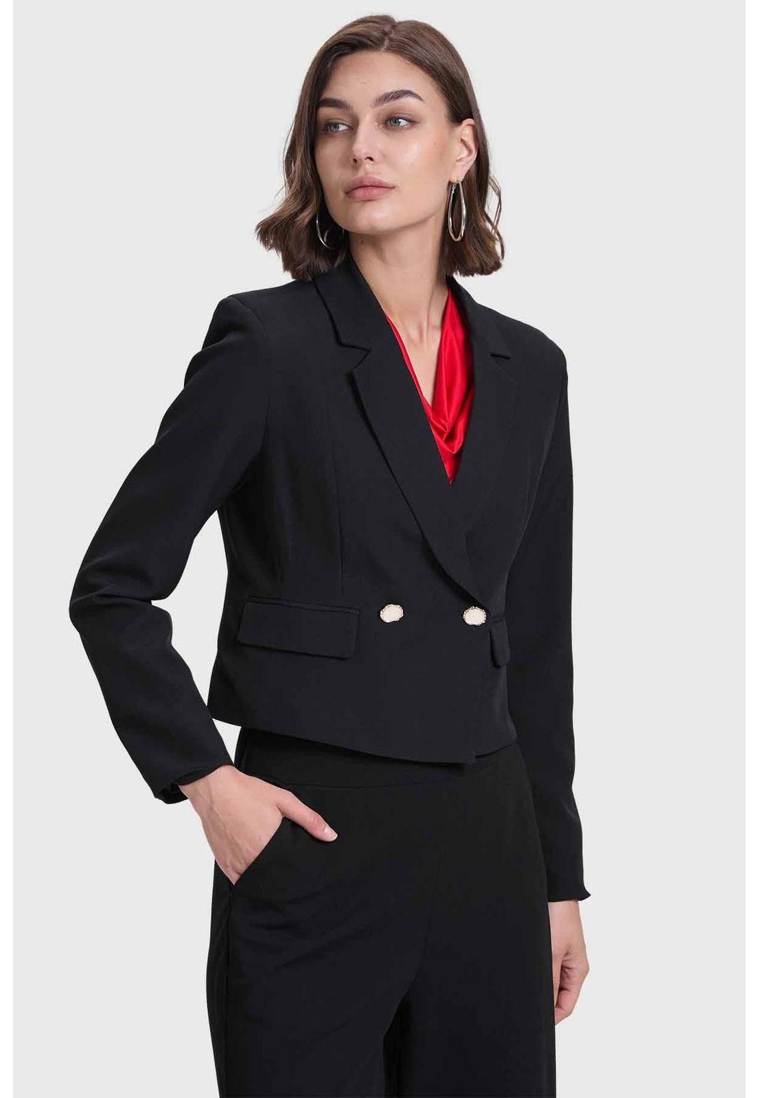 Blazer Mujer Corte Cruzado Negro-1