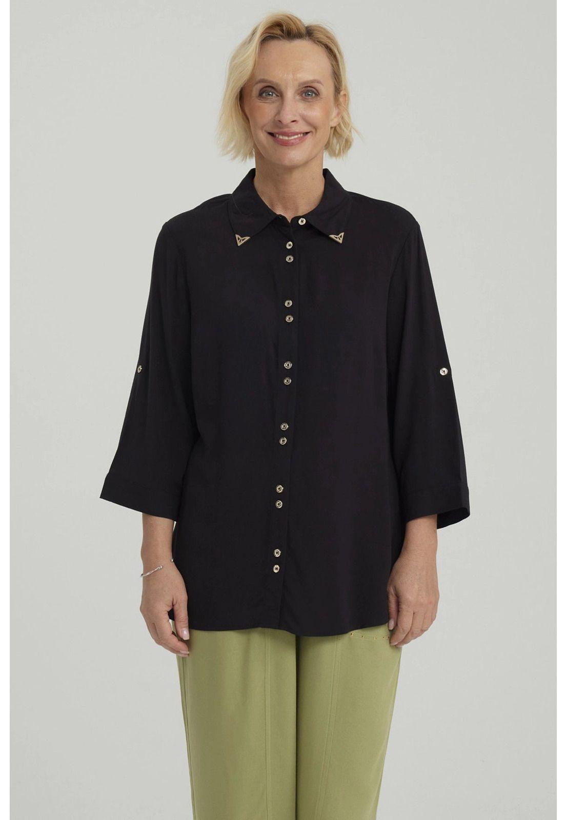Blusa Mujer Abotonada Roll Up Negro - ll-0