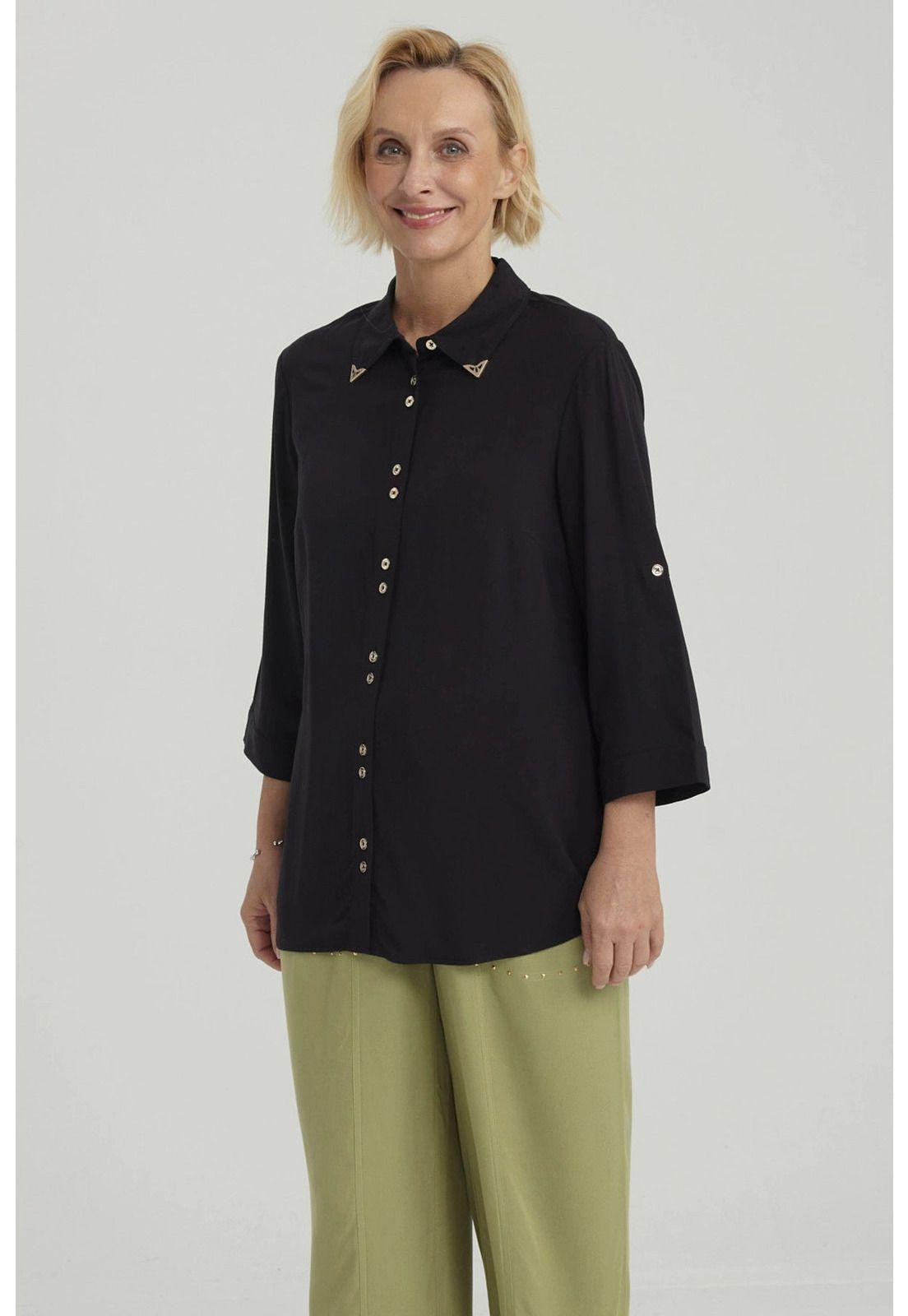 Blusa Mujer Abotonada Roll Up Negro - ll-1