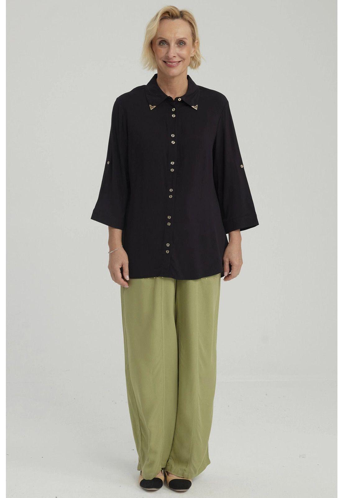 Blusa Mujer Abotonada Roll Up Negro - ll-3