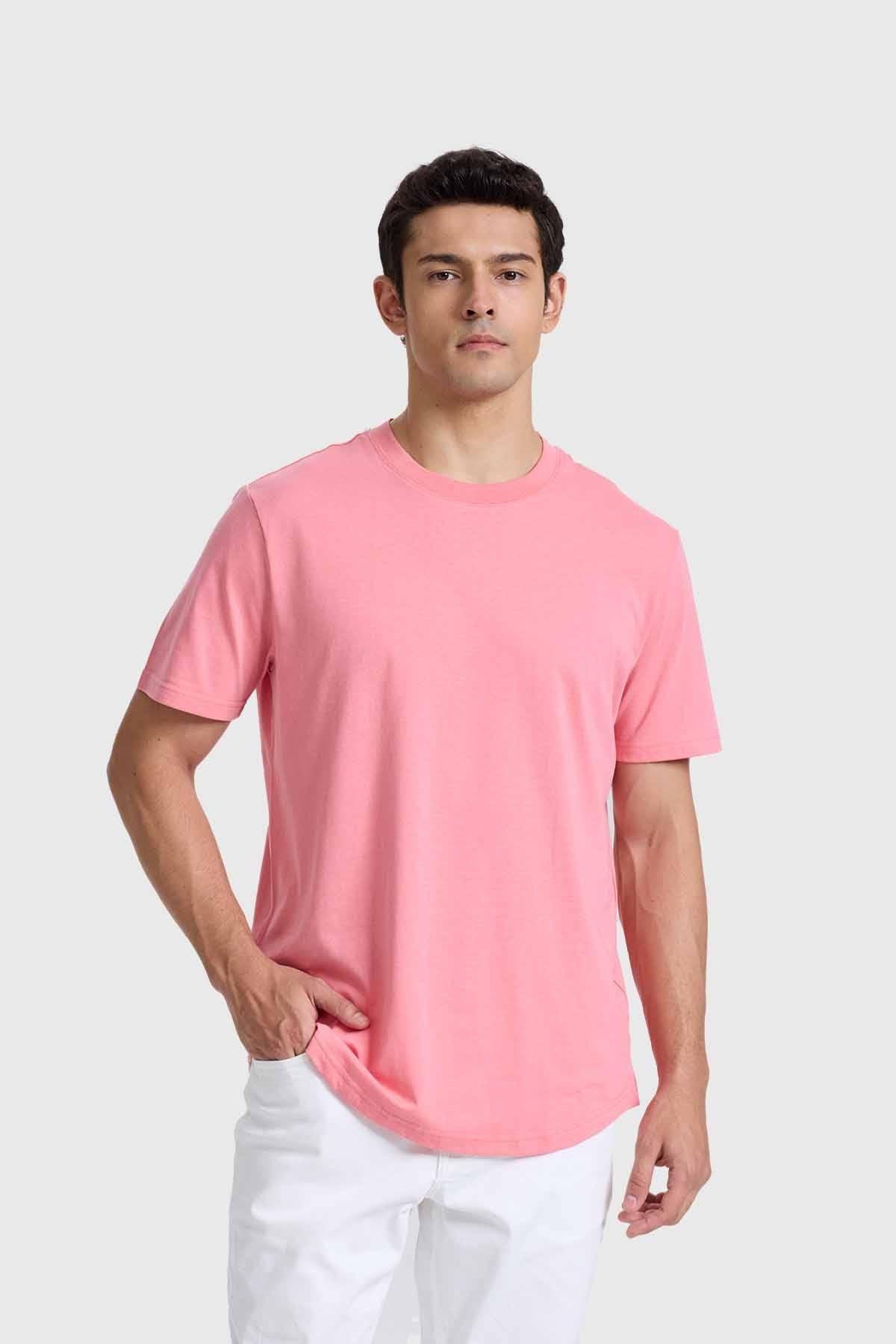 Polera Hombre Long Fit Básica Rosado-4