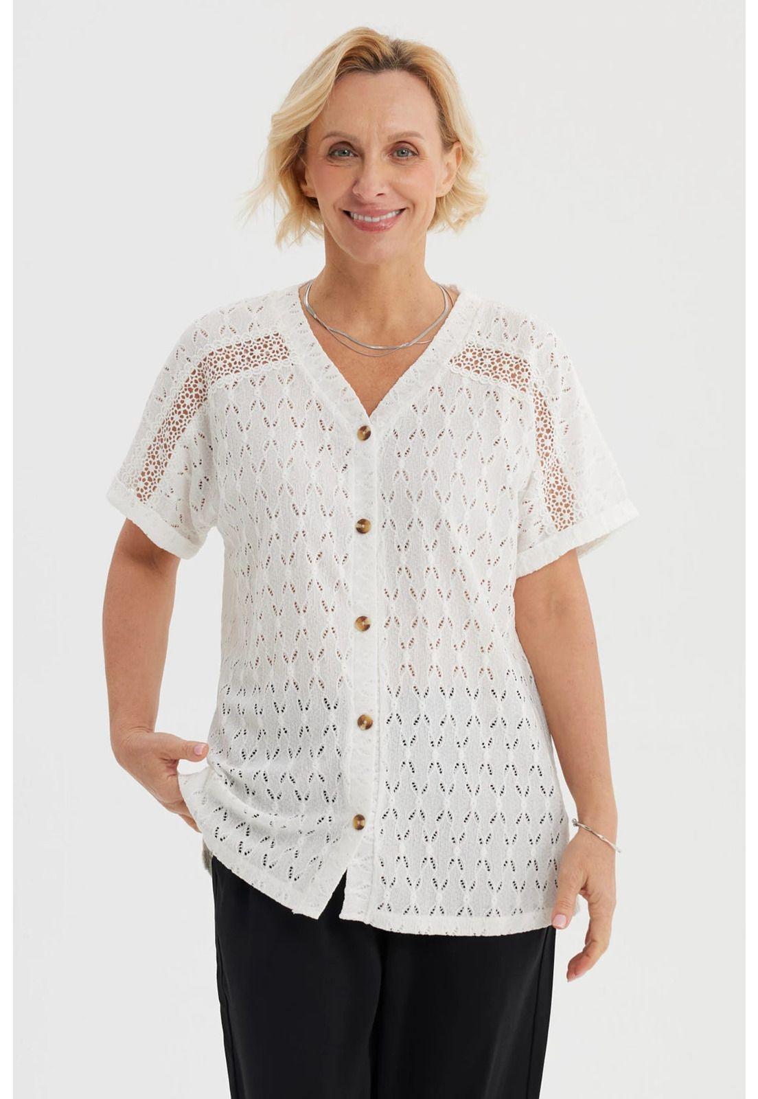 Polera Mujer Lisa Abotonada Crudo-0