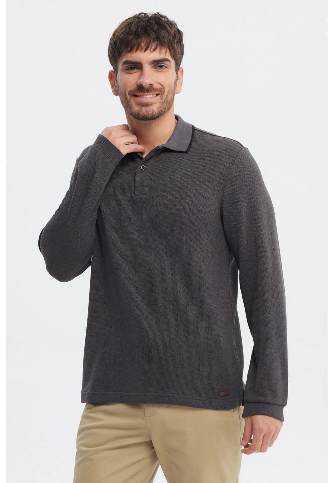 Polera Hombre Textura Con Botón Marengo-0