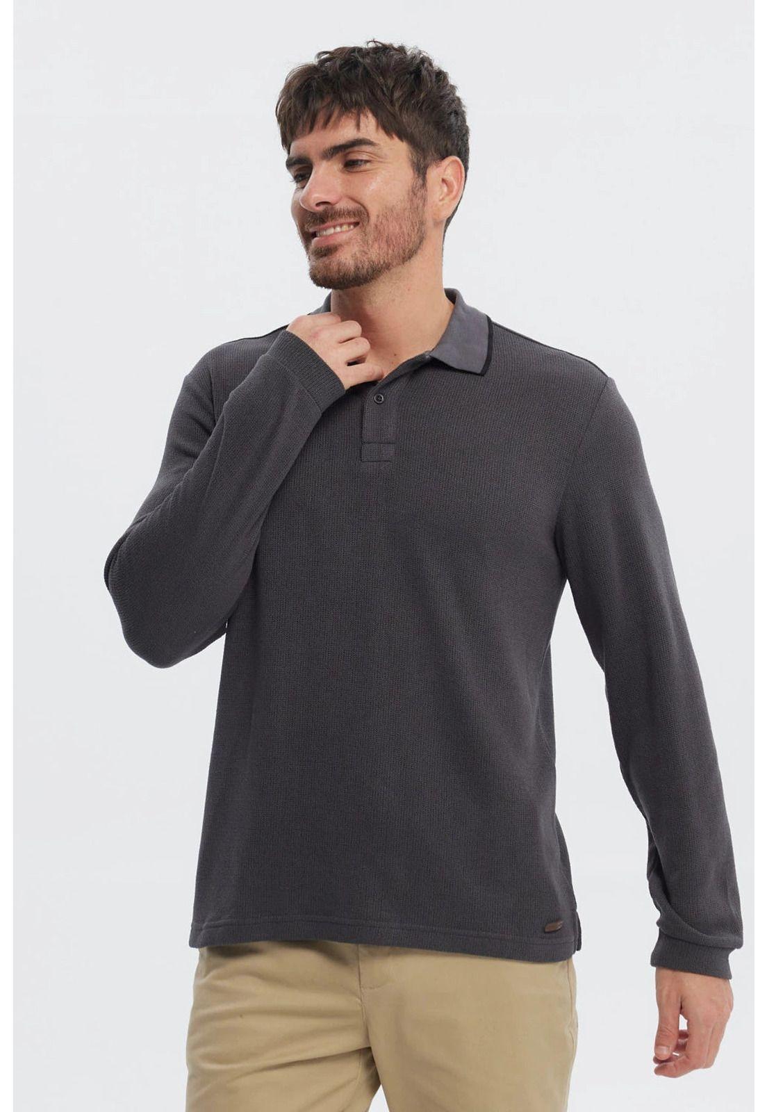 Polera Hombre Textura Con Botón Marengo-1