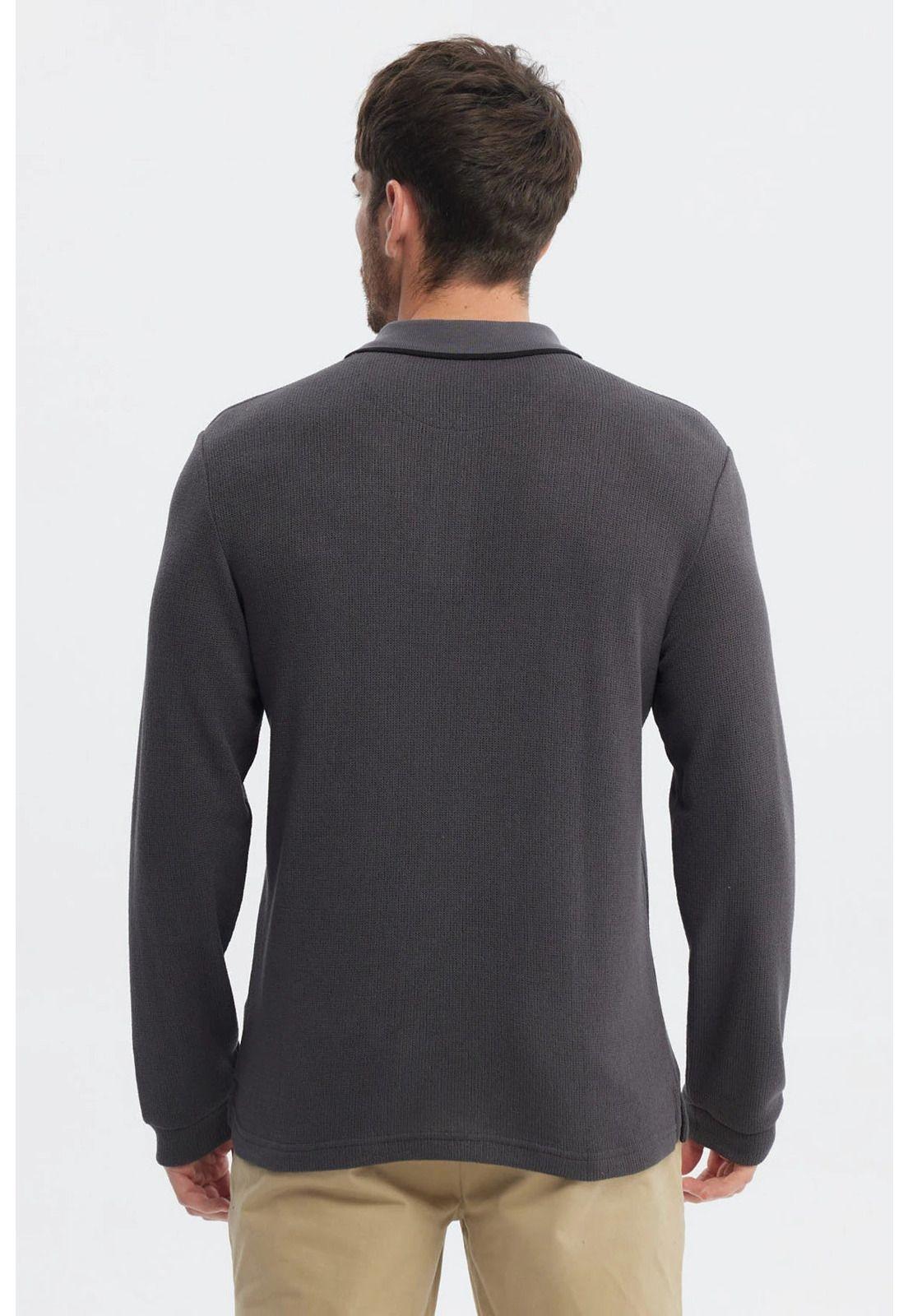 Polera Hombre Textura Con Botón Marengo-2