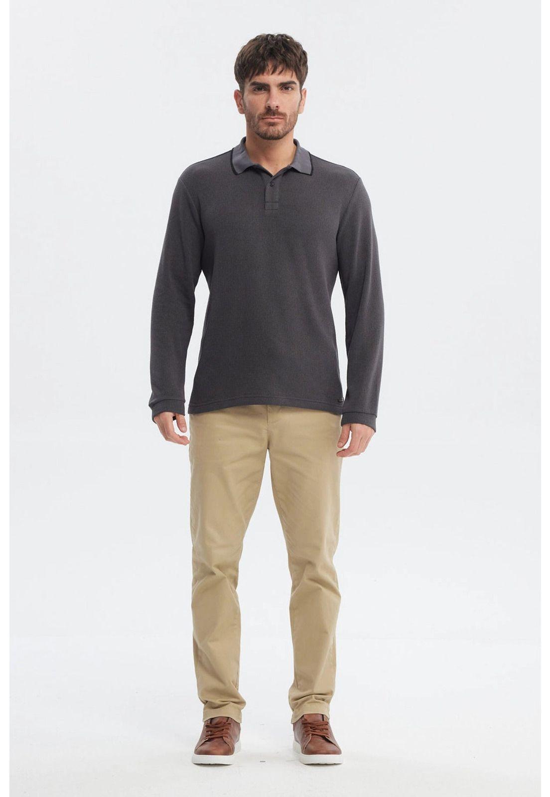 Polera Hombre Textura Con Botón Marengo-3
