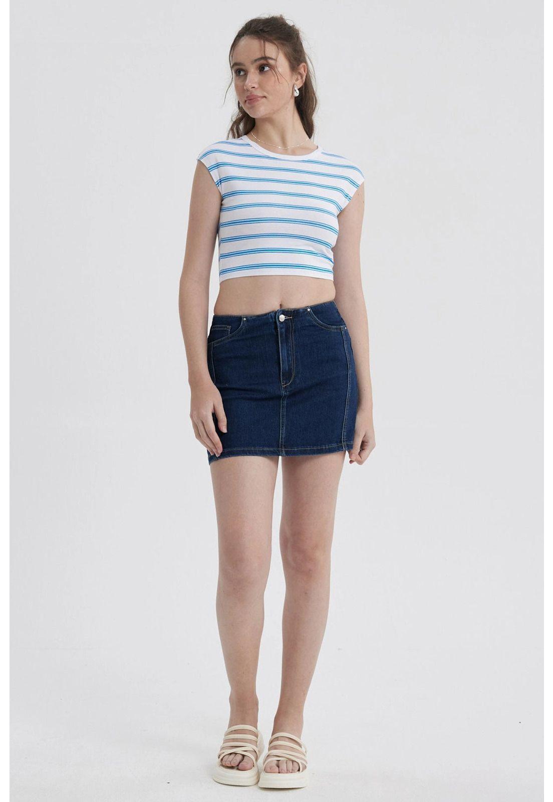 Falda Mujer Línea Cortes Azul-3