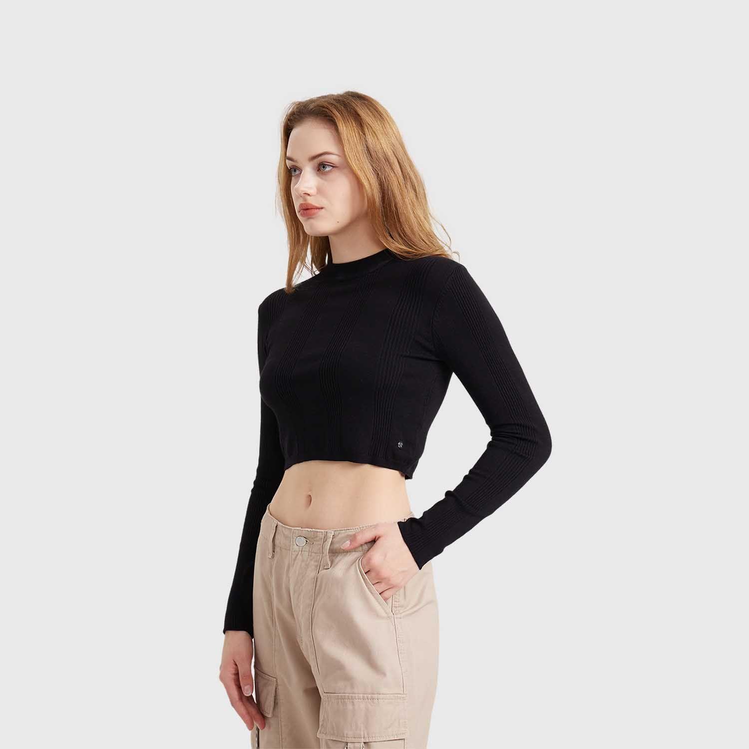 Sweater Mujer Crop Negro Ii Fashion's Park-1