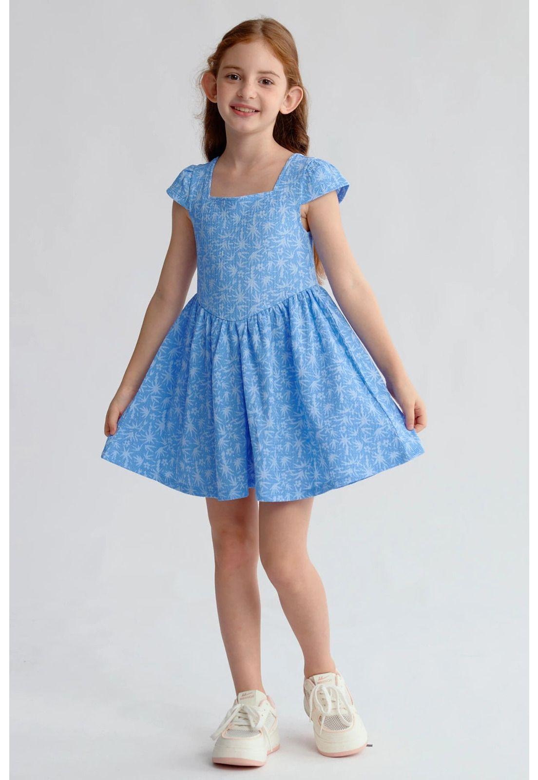 Vestido Niña Liso Print Celeste-0