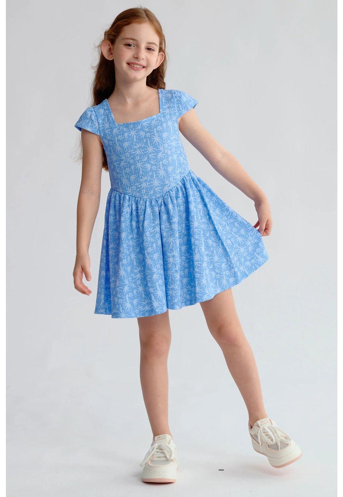 Vestido Niña Liso Print Celeste-2