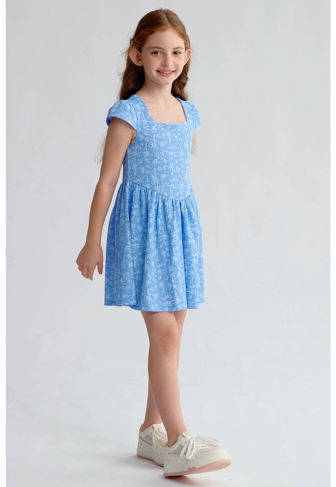 Vestido Niña Liso Print Celeste-3