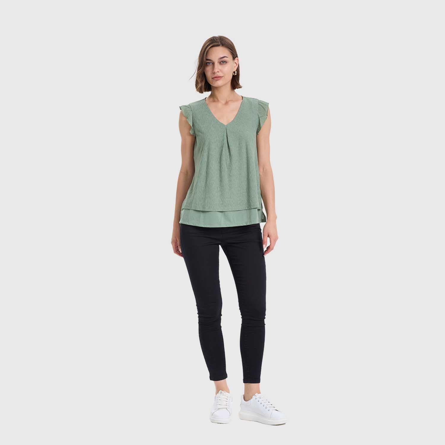 Polera Mujer Doble Capa Y Pinza Verde Oscuro Fashions Park-3