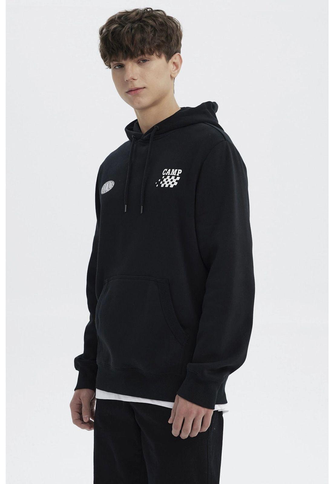 Polerón Hombre Slim Con Gorro Negro - lll-2
