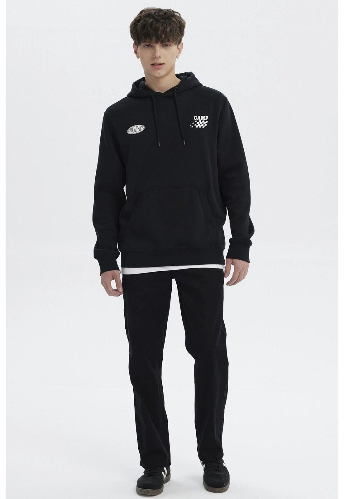 Polerón Hombre Slim Con Gorro Negro - lll-3