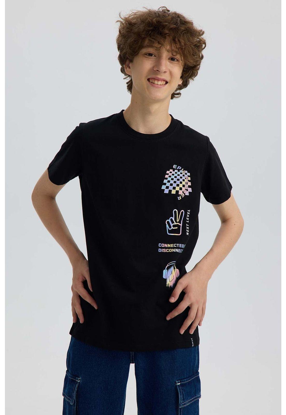 Polera Niño Básica Estampada Negro-0