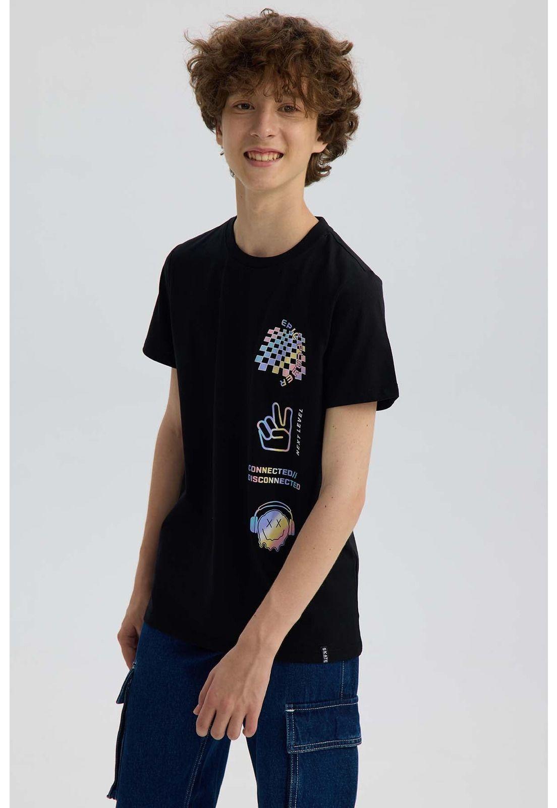Polera Niño Básica Estampada Negro-1