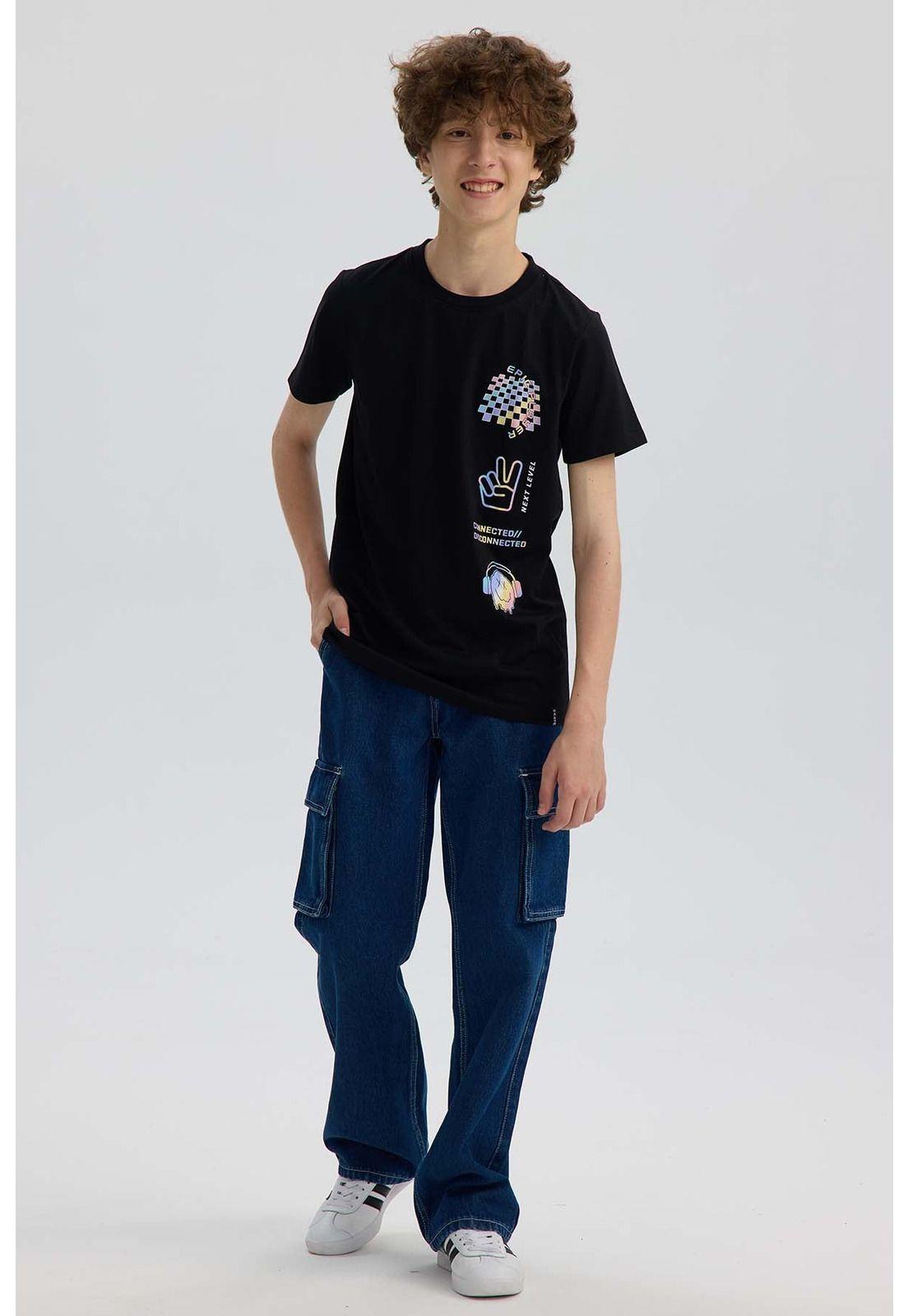 Polera Niño Básica Estampada Negro-3