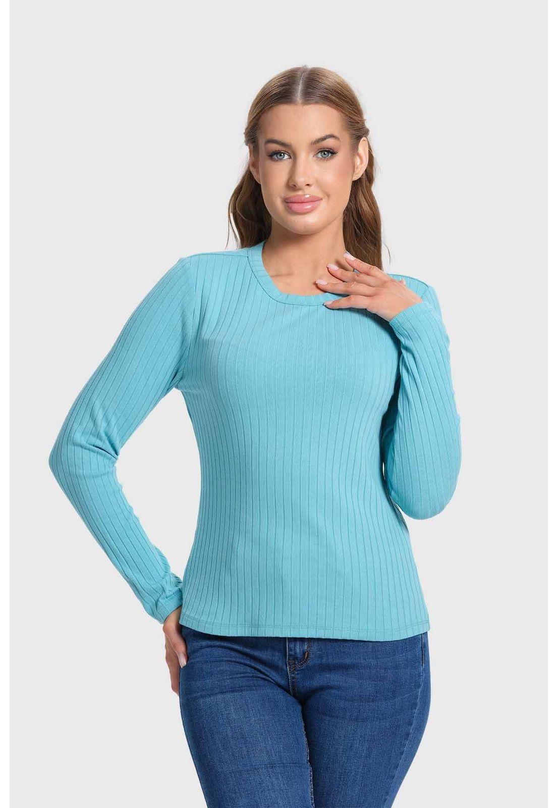 Polera Mujer Rib Turquesa-0