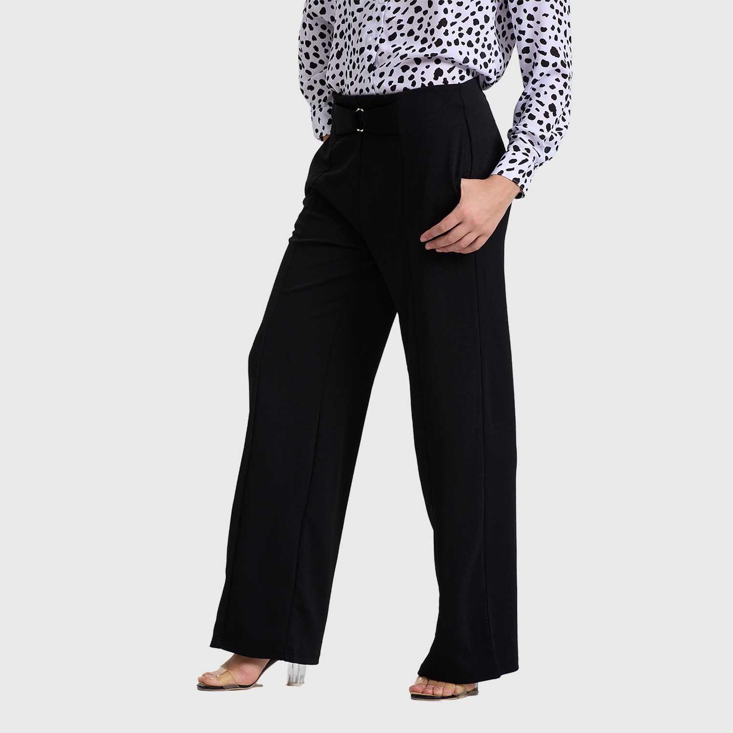 Pantalón Mujer Palazzo Con Hebilla Negro Fashion's Park-1