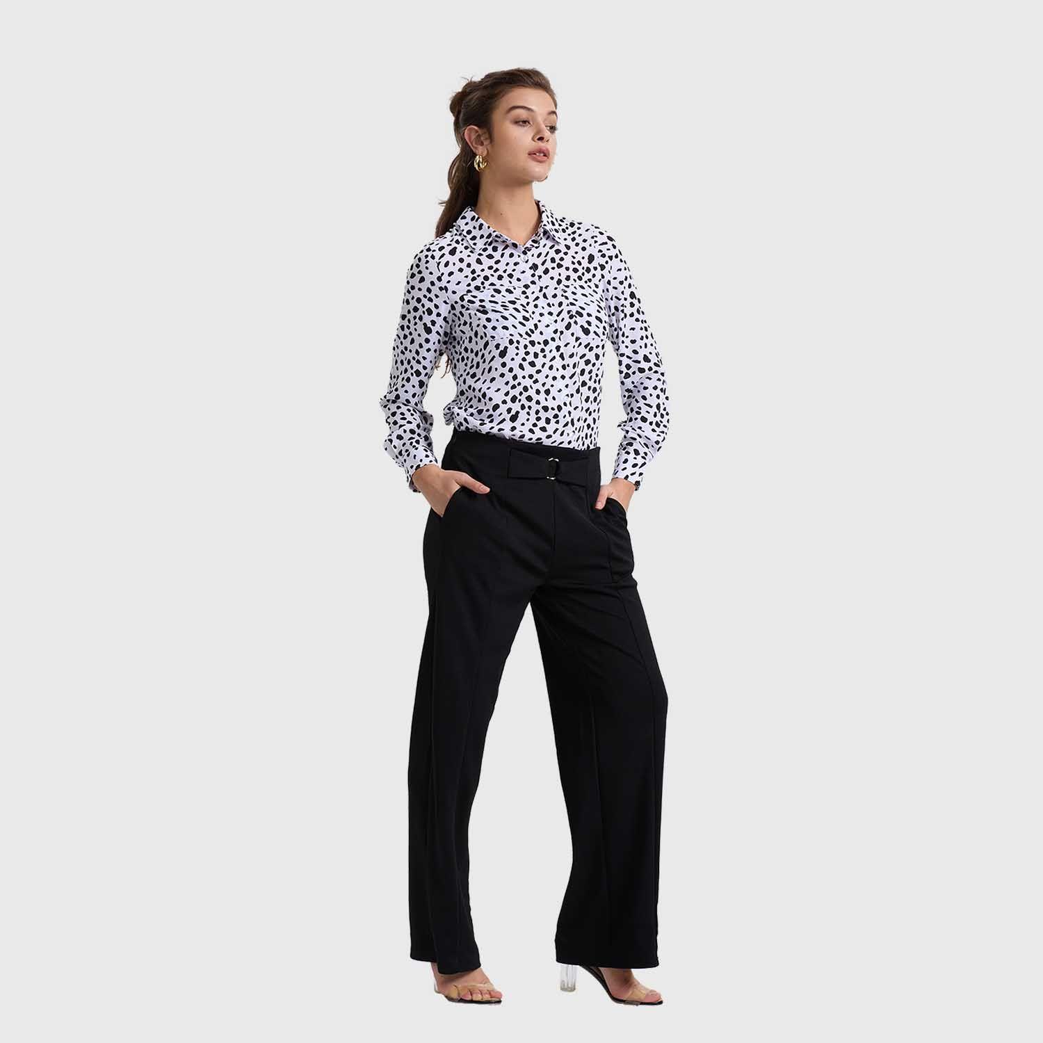 Pantalón Mujer Palazzo Con Hebilla Negro Fashion's Park-3