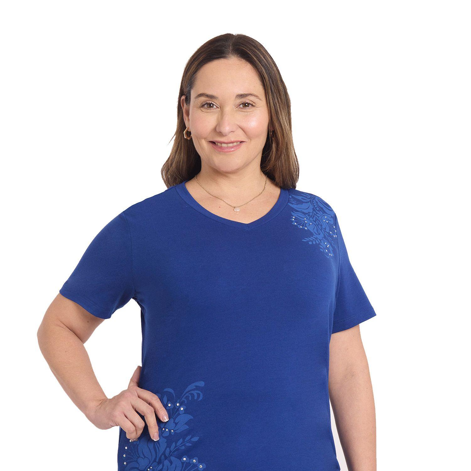 Polera Mujer Print & Strass Azul Fashion's Park-0