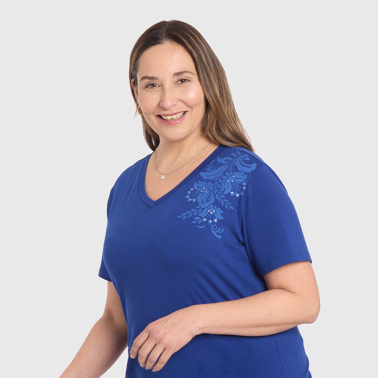 Polera Mujer Print & Strass Azul Fashion's Park-1