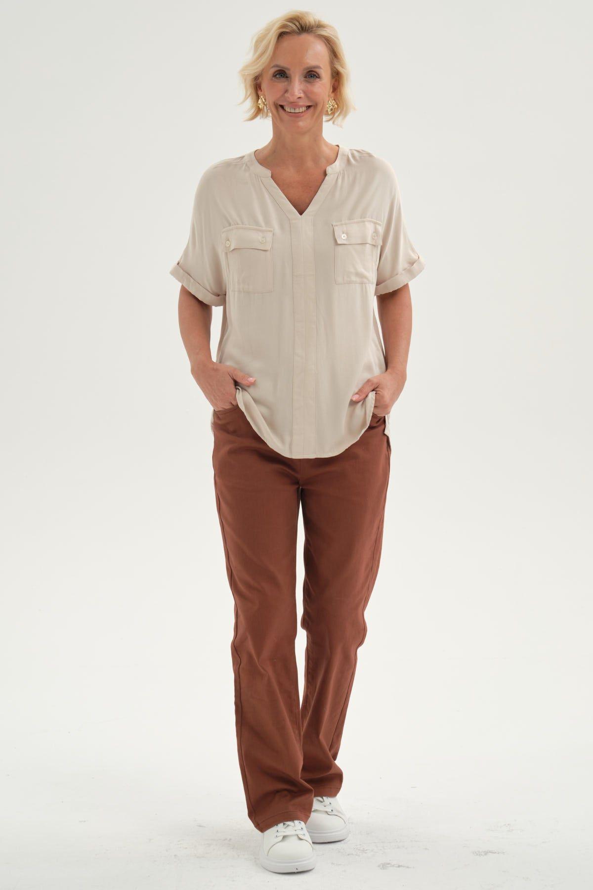 Pantalón Mujer Gabardina Cafe Claro-3