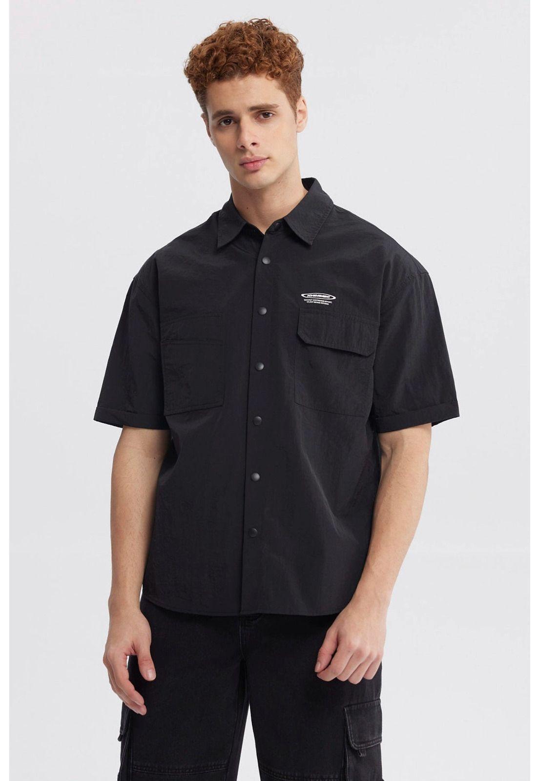 Camisa Hombre Oversize Doble Bolsillo Negro-0