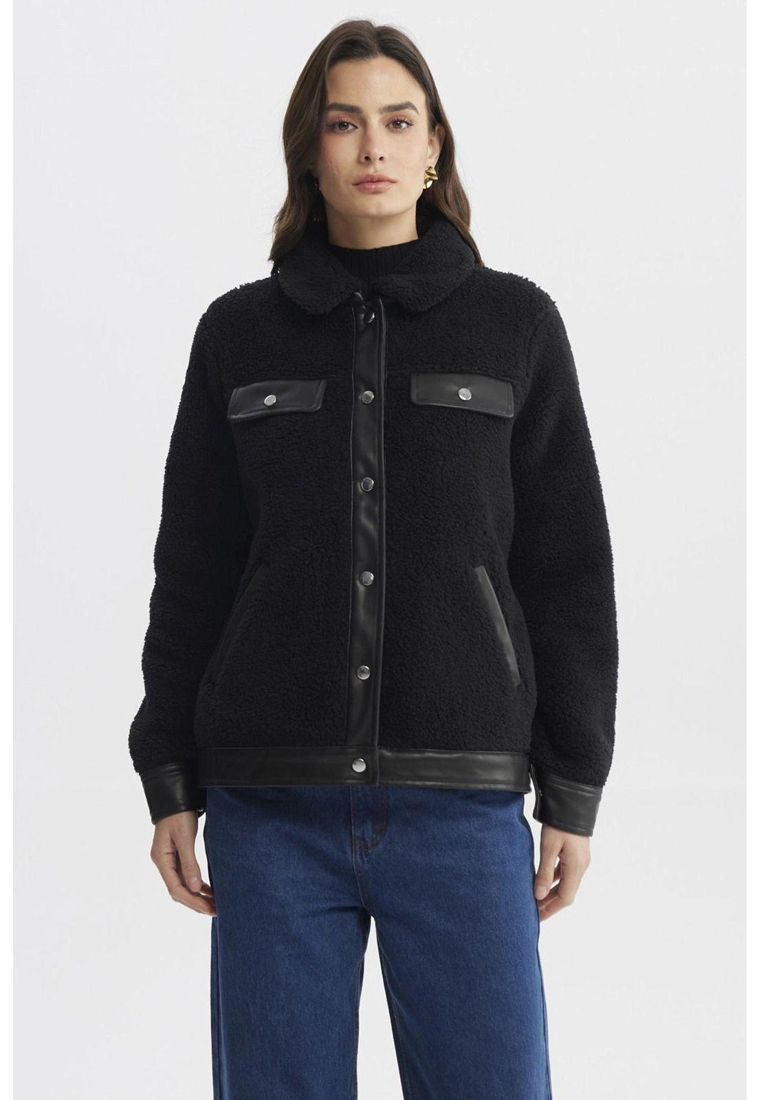 Polar Mujer Cuello Camisero Negro - lll-0