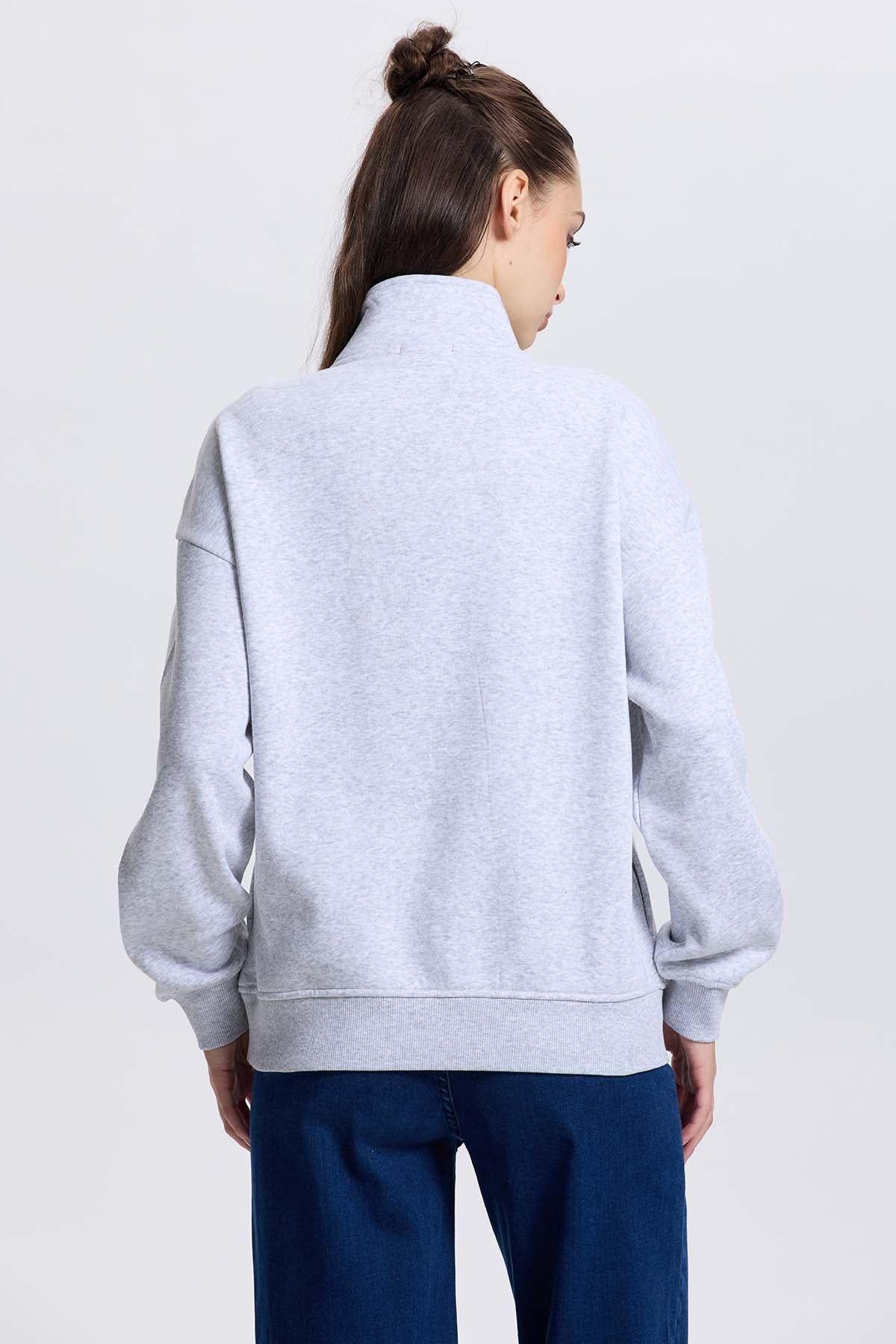 Polerón Mujer Medio Zipper Gris Melange-2