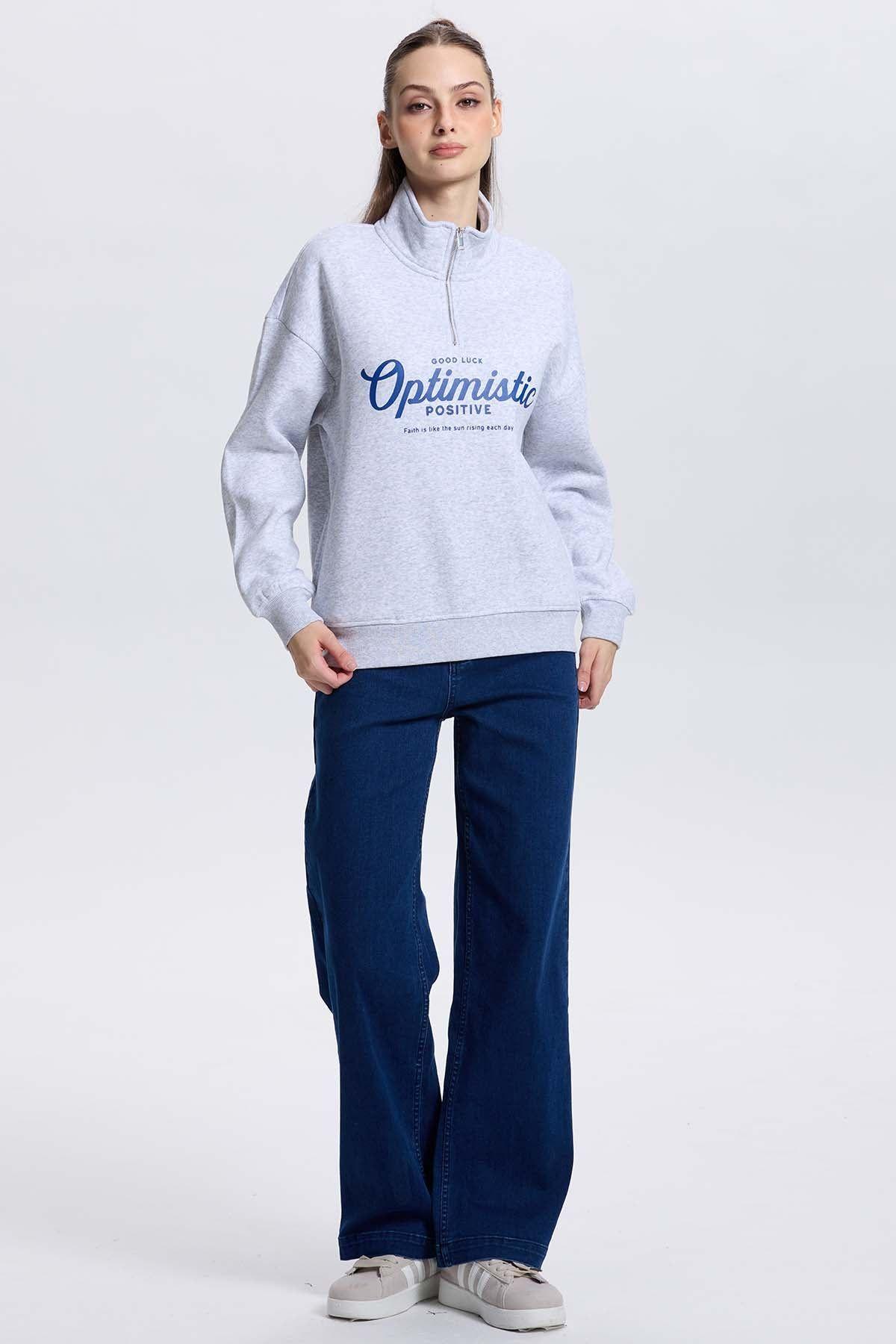 Polerón Mujer Medio Zipper Gris Melange-3
