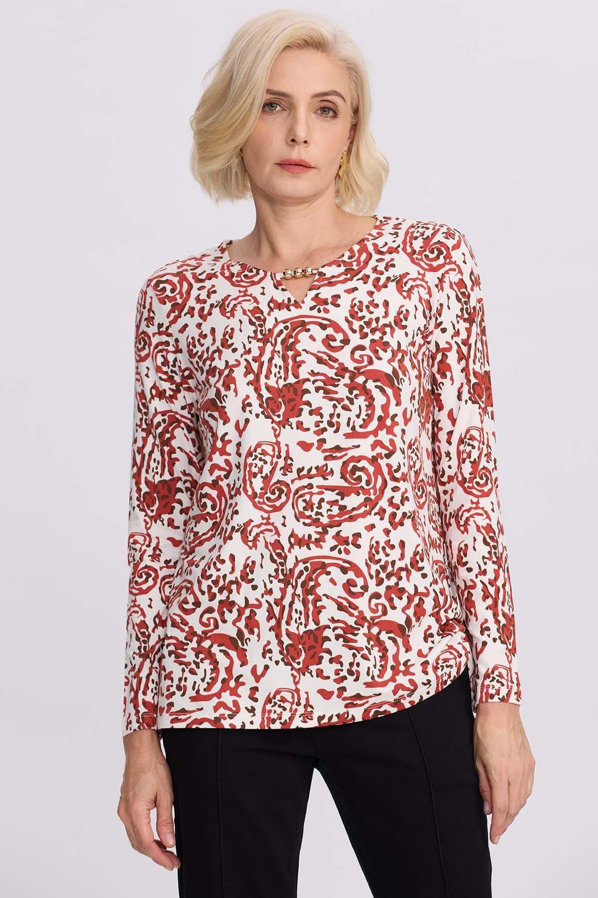 Polera Mujer Evasé Con Aplicación Terracota-0