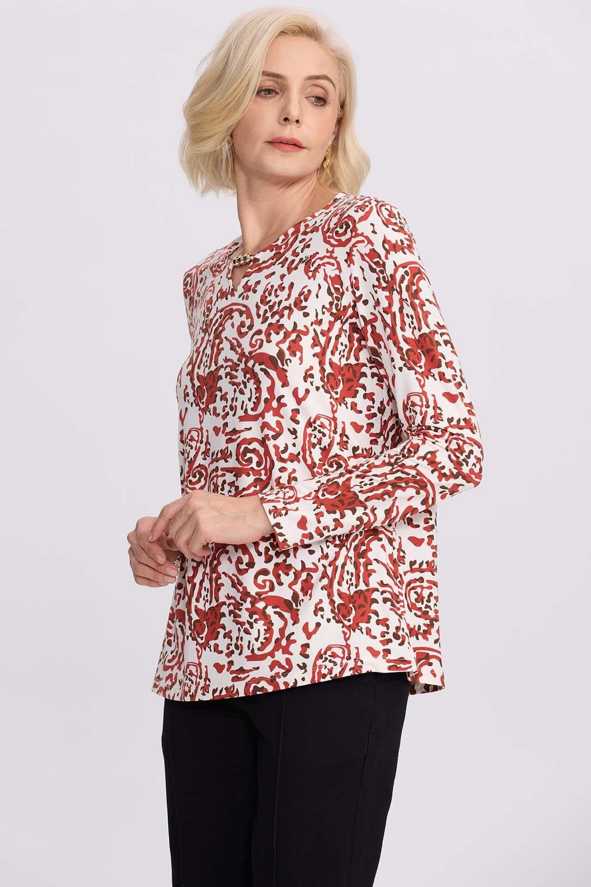 Polera Mujer Evasé Con Aplicación Terracota-1